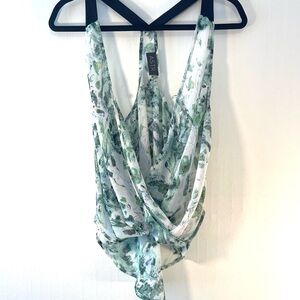 Astr Green and‎ White Floral Tank Top